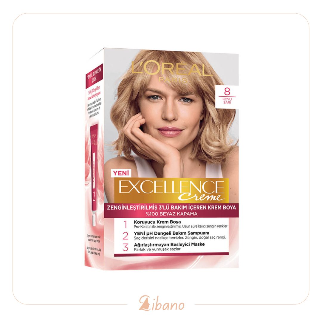 کیت رنگ موی لورآل شماره 8.0 سری Excellence بلوند طبیعی روشن