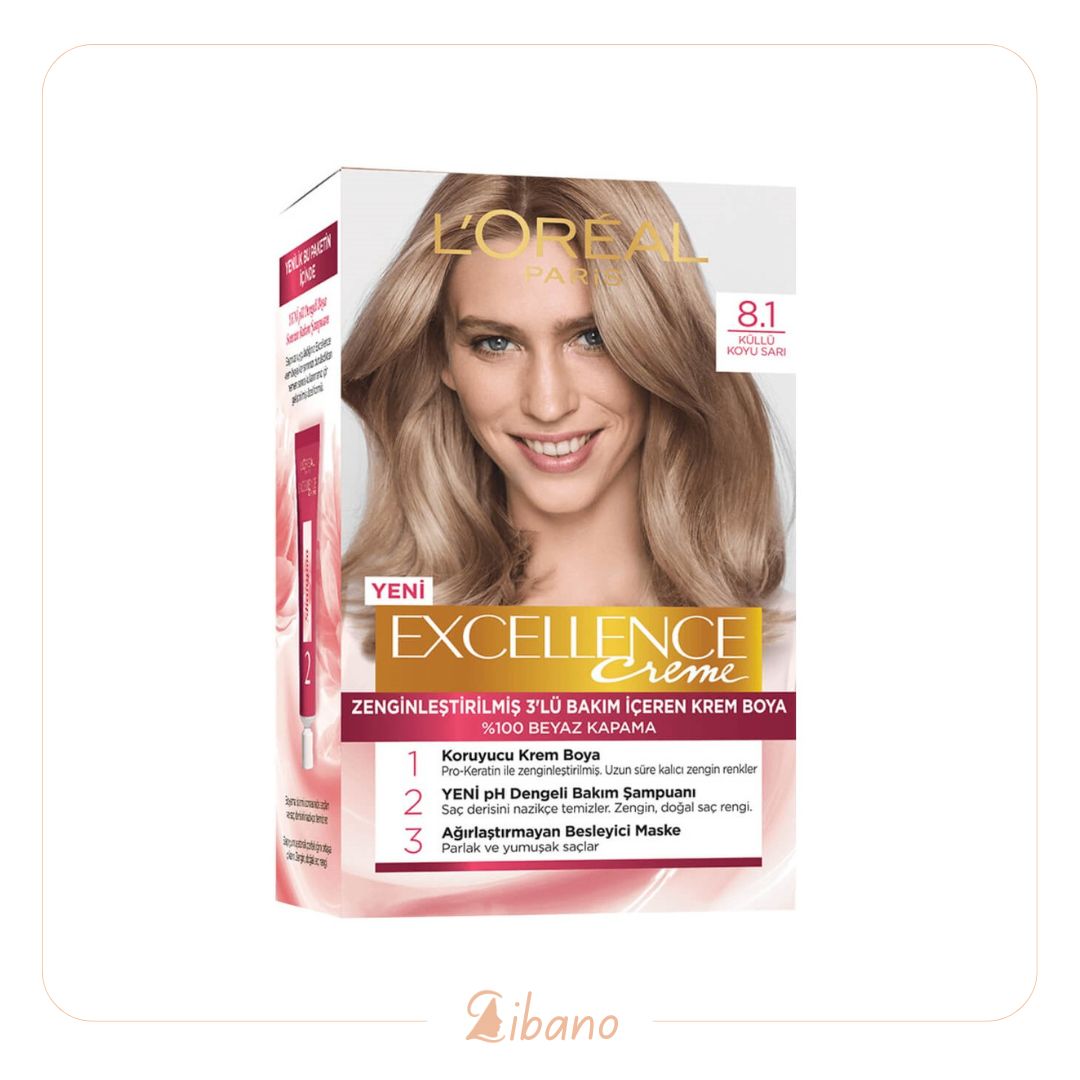 کیت رنگ موی لورآل شماره 8.1 سری Excellence بلوند دودی روشن